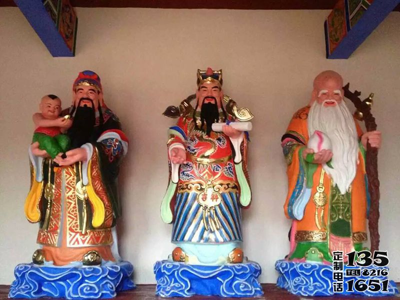 寺廟大型玻璃鋼彩繪供奉的福祿壽雕塑 寺廟大型玻璃鋼彩繪供奉的福祿壽雕塑